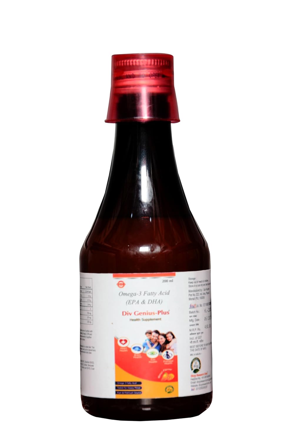 Div Genius Plus Omega-3 Fatty Acids Liquid – Mango Flavour, 200 ml