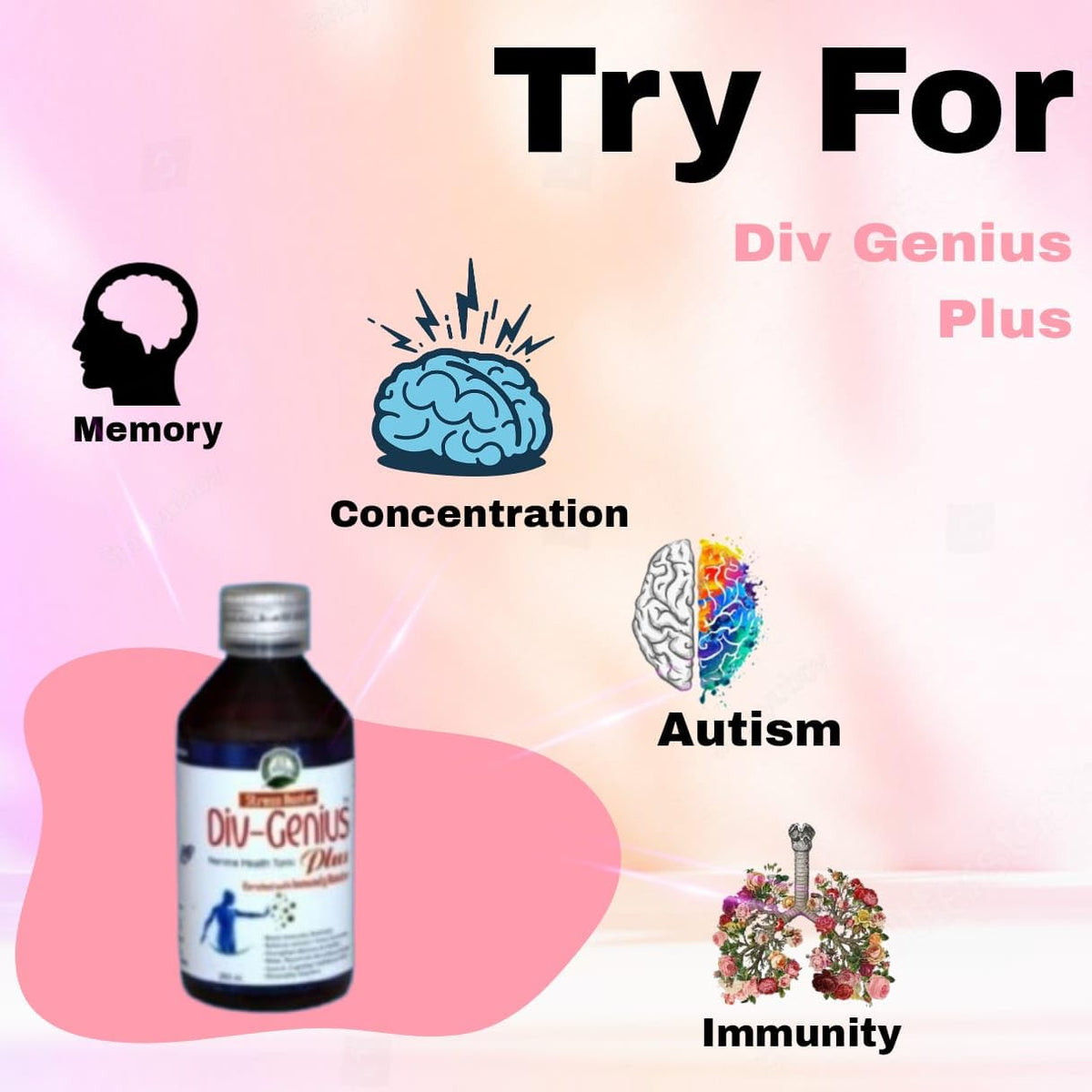 Div-Genius Plus Brain Health & Immunity Tonic – Sugar-Free Herbal Syrup, 200 ml