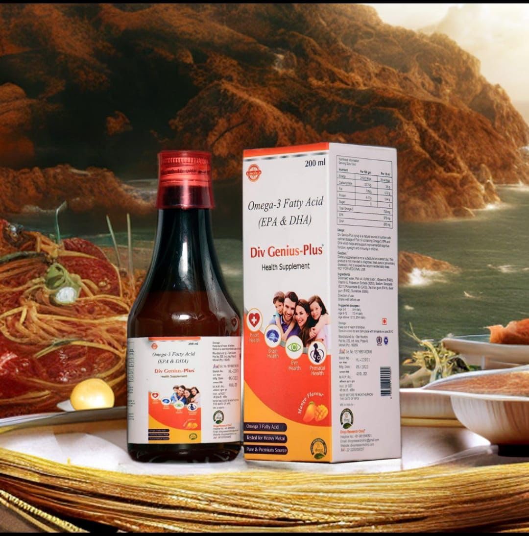 Div Genius Plus Omega-3 Fatty Acids Liquid – Mango Flavour, 200 ml